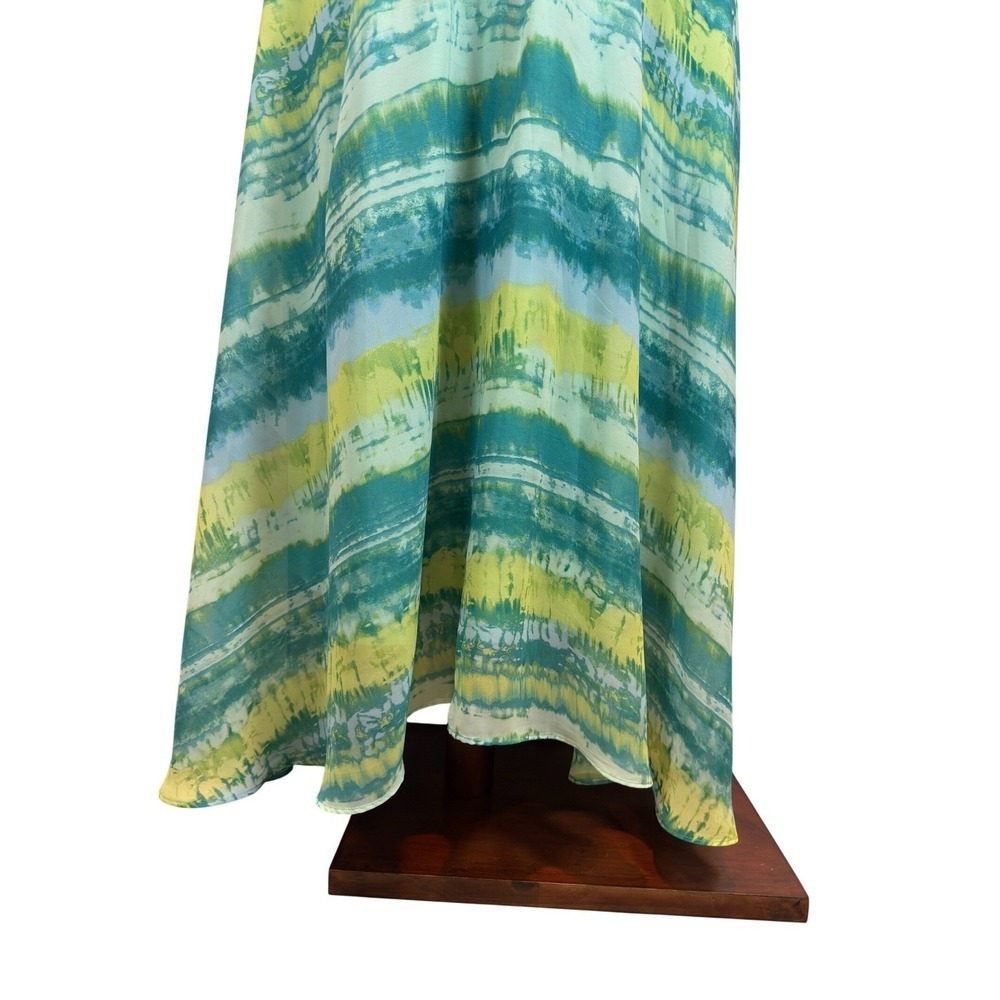 Boho Tie Dye Maxi Dress size 14 Chiffon Flutter Sleeve Cut Out Side High Low Hem - Picture 6 of 11